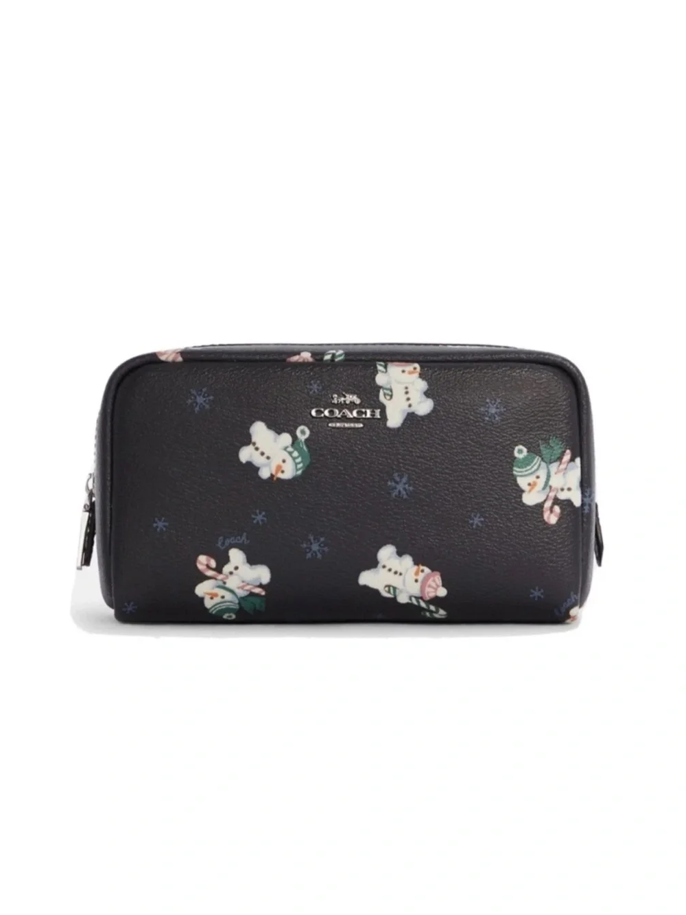 Coach Black Leather Cosmetic Pouch with Snowman Print - Picture 1 of 8